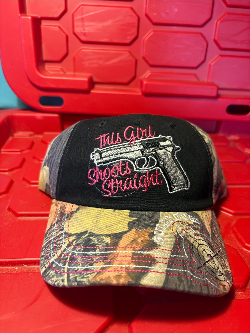 Women’s Black & Camo “This Girl Shoots Straight” Baseball Cap